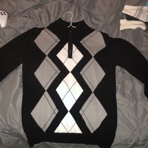 Carbon Black/White/Grey Zip-Up Sweater